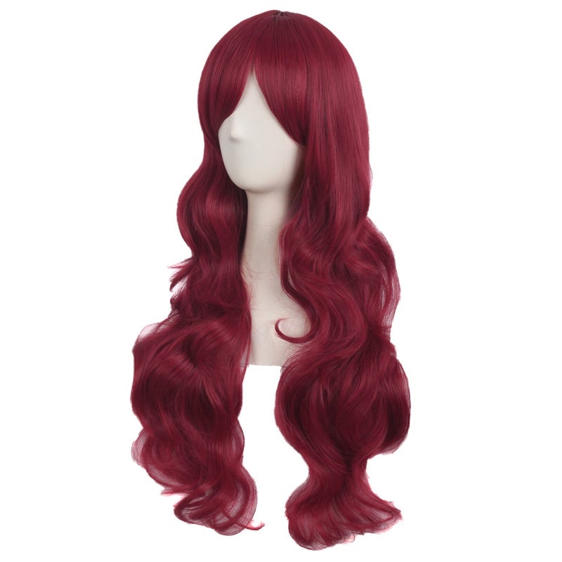 MapofBeauty 28 Inch/70cm Charming Women Side Bangs Long Curly Full Hair Synthetic Wig (Red) - Image 3